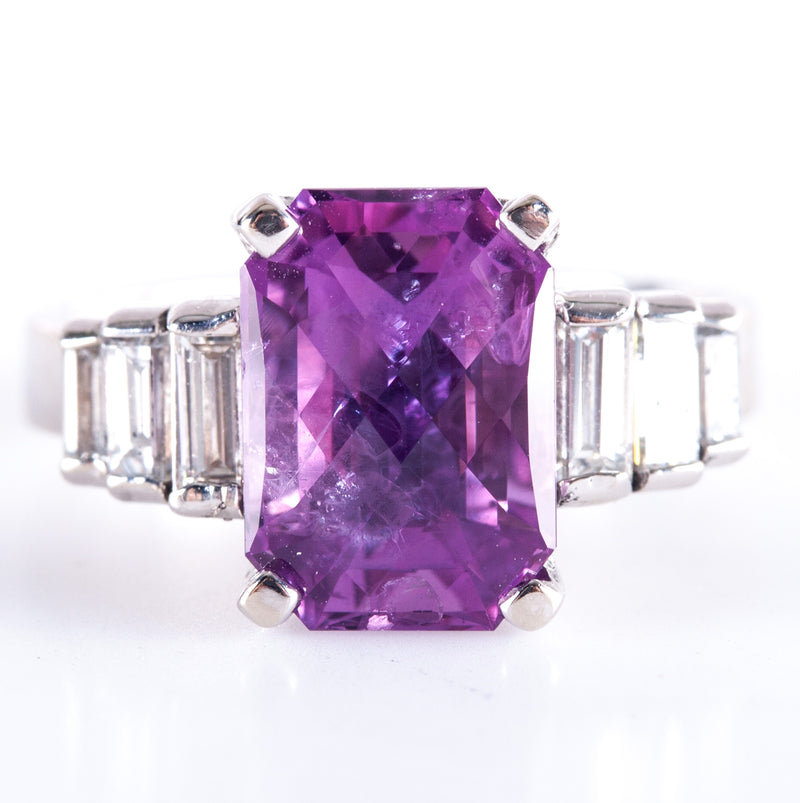 14k White Gold Cushion Checkerboard Pink Sapphire Diamond Cocktail Ring 6.25ctw
