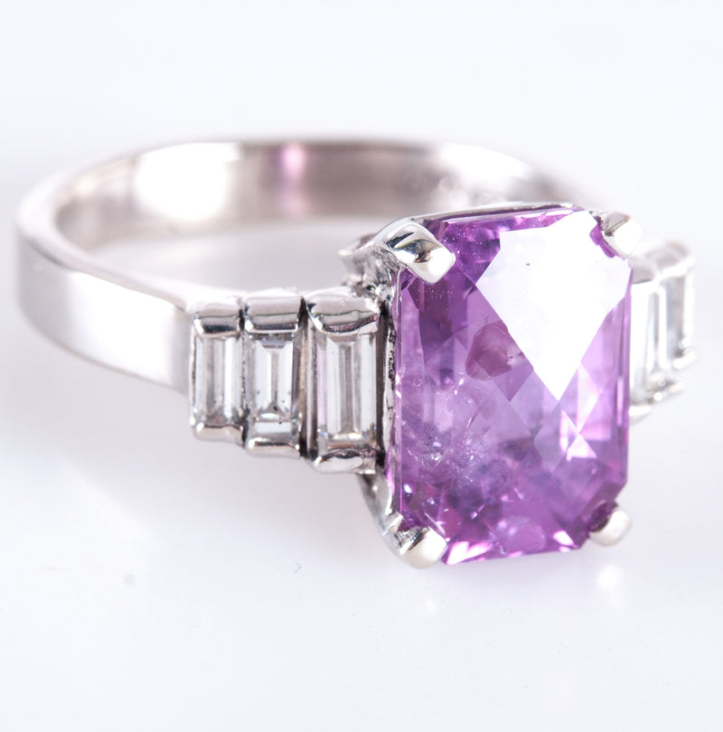 14k White Gold Cushion Checkerboard Pink Sapphire Diamond Cocktail Ring 6.25ctw