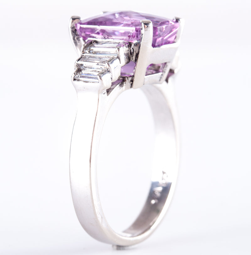 14k White Gold Cushion Checkerboard Pink Sapphire Diamond Cocktail Ring 6.25ctw
