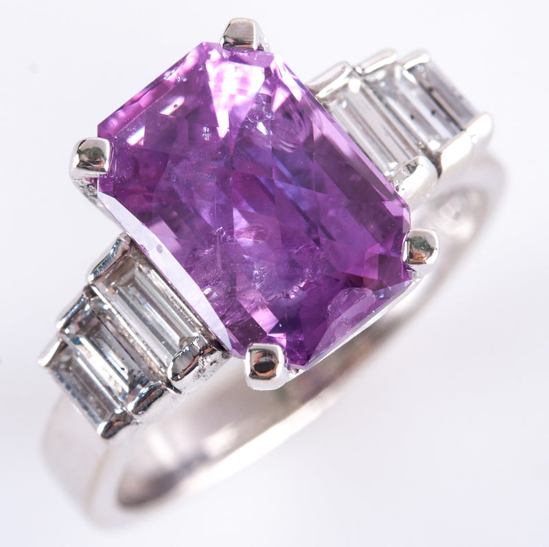 14k White Gold Cushion Checkerboard Pink Sapphire Diamond Cocktail Ring 6.25ctw