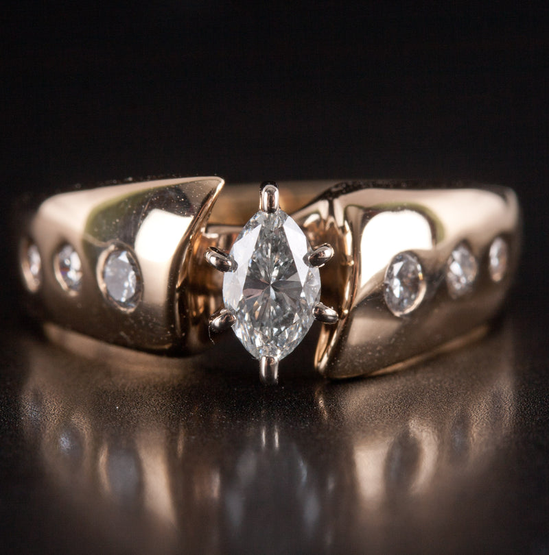 14k Yellow Gold Marquise / Round H SI2 Diamond Engagement Ring .425ctw 5.13g