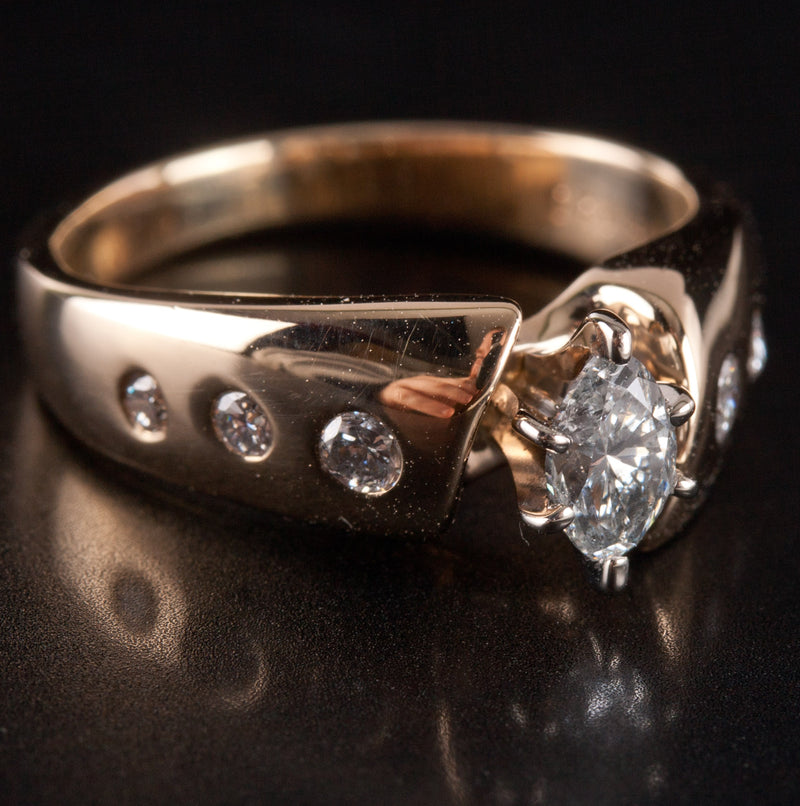 14k Yellow Gold Marquise / Round H SI2 Diamond Engagement Ring .425ctw 5.13g