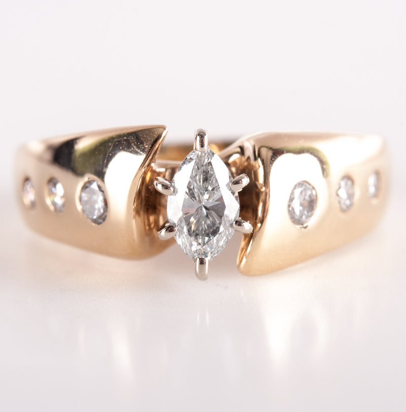 14k Yellow Gold Marquise / Round H SI2 Diamond Engagement Ring .425ctw 5.13g