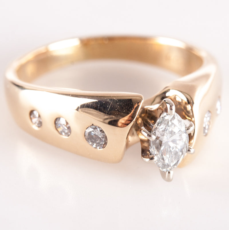 14k Yellow Gold Marquise / Round H SI2 Diamond Engagement Ring .425ctw 5.13g