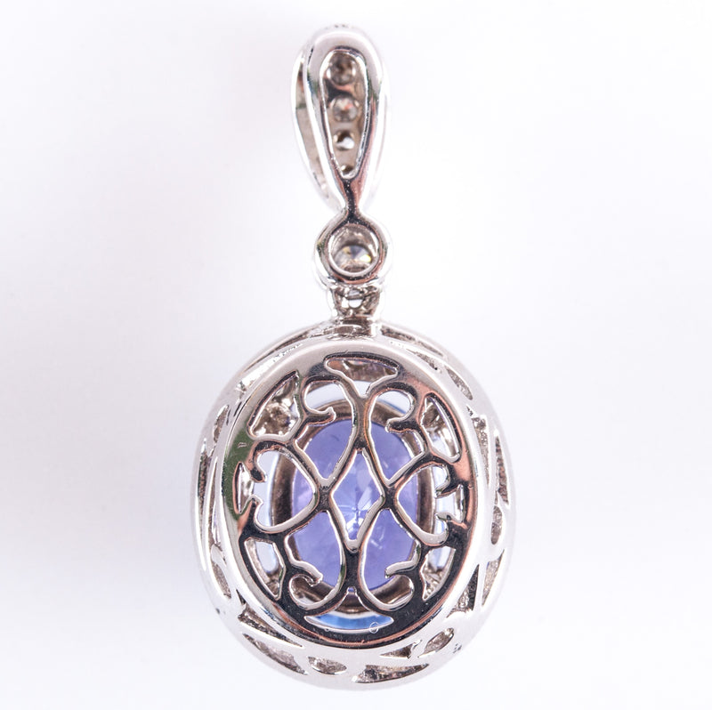 18k White Gold Oval Tanzanite Round Diamond Halo Style Pendant 1.53ctw 3.55g