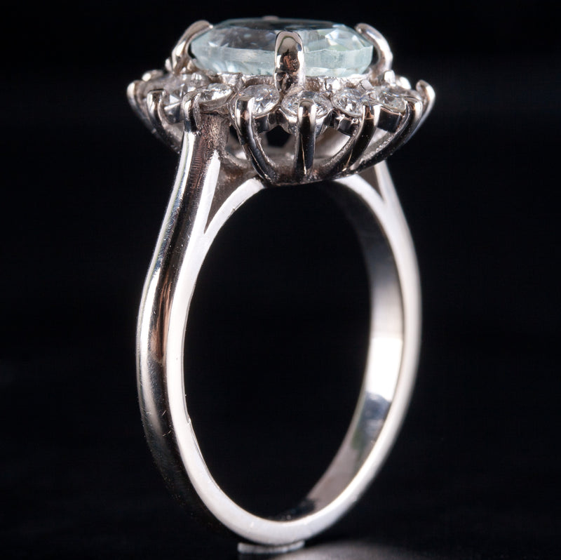 14k White Gold Oval Aquamarine Diamond Halo Style Cocktail Ring 2.17ctw 5.05g
