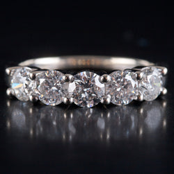14k White Gold Round Diamond Five Stone Wedding Anniversary Ring 1.70ctw 3.62g