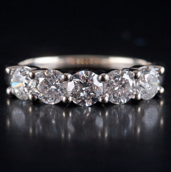 14k White Gold Round Diamond Five Stone Wedding Anniversary Ring 1.70ctw 3.62g