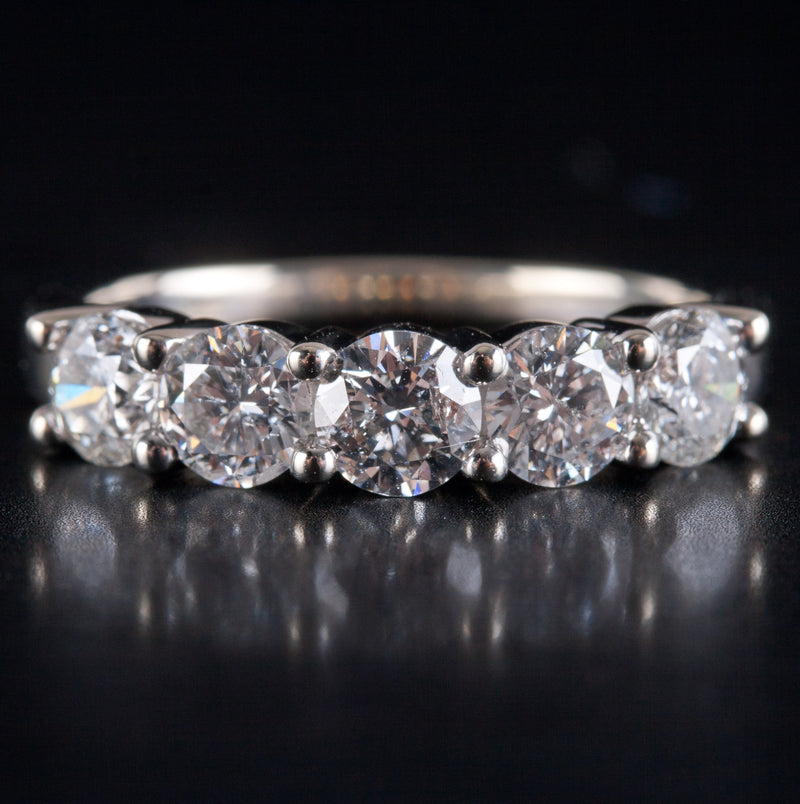 14k White Gold Round Diamond Five Stone Wedding Anniversary Ring 1.70ctw 3.62g
