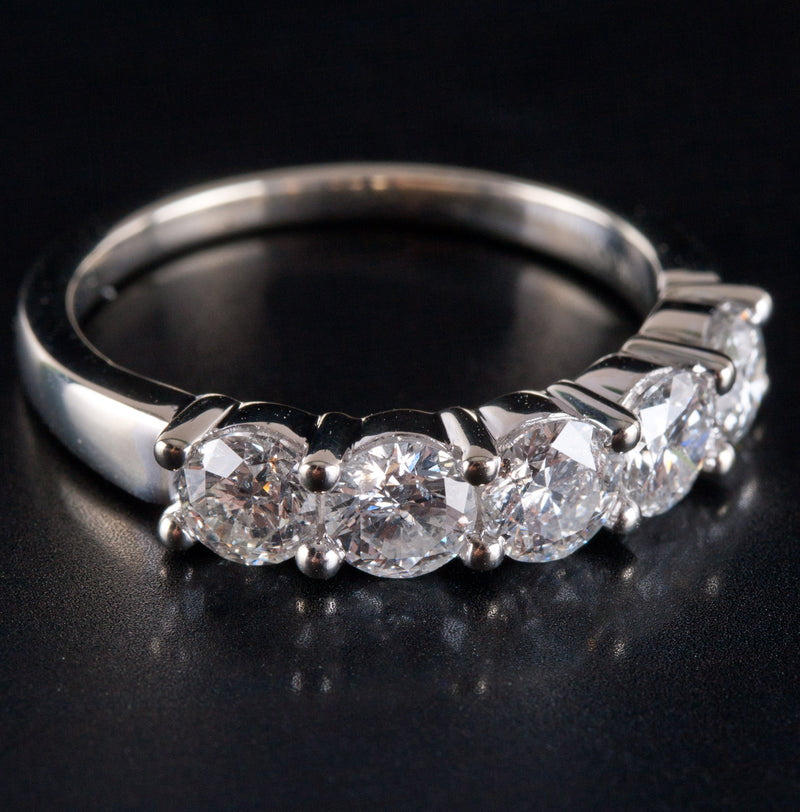 14k White Gold Round Diamond Five Stone Wedding Anniversary Ring 1.70ctw 3.62g