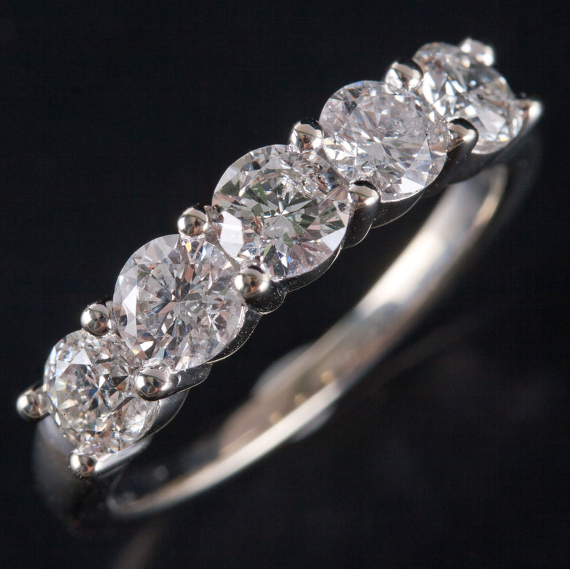 14k White Gold Round Diamond Five Stone Wedding Anniversary Ring 1.70ctw 3.62g