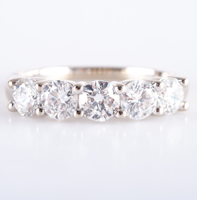 14k White Gold Round Diamond Five Stone Wedding Anniversary Ring 1.70ctw 3.62g