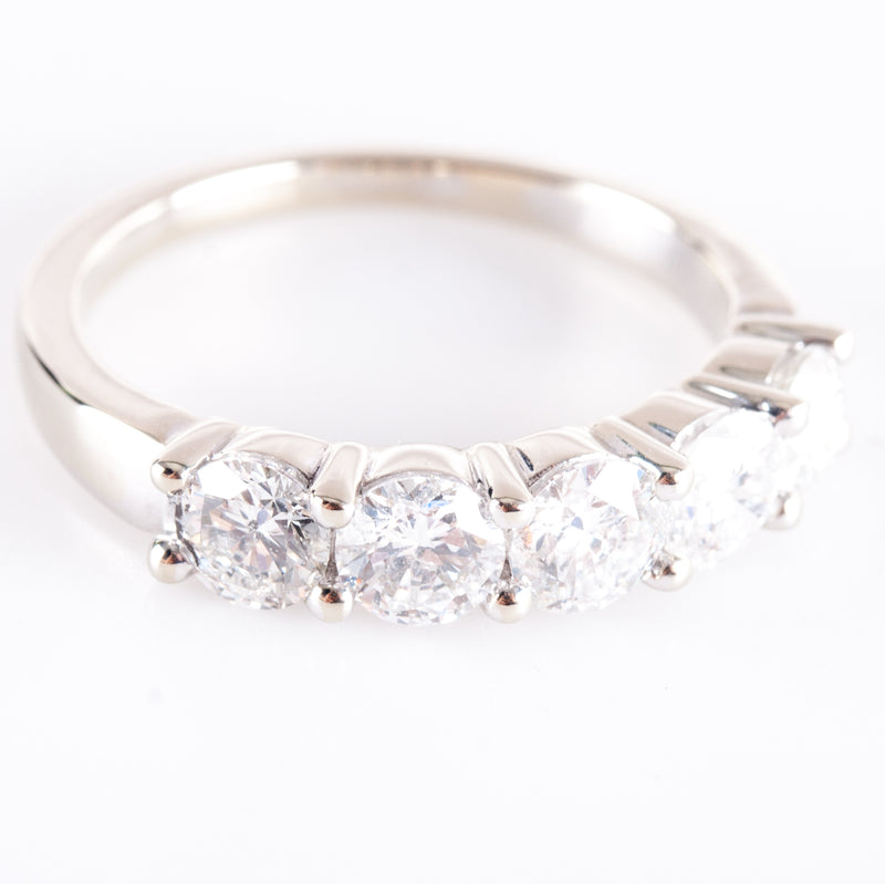 14k White Gold Round Diamond Five Stone Wedding Anniversary Ring 1.70ctw 3.62g