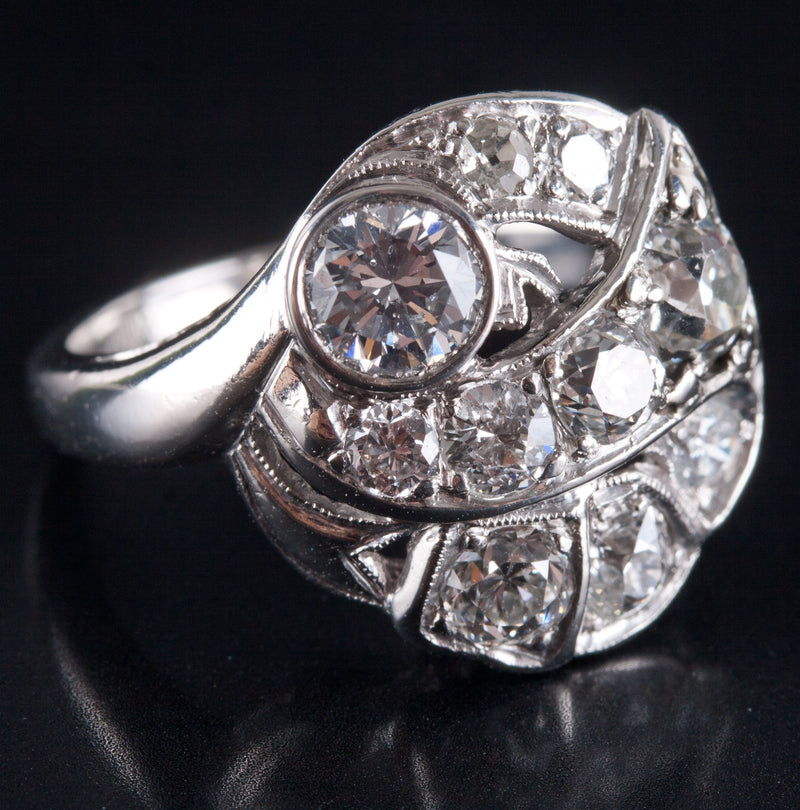 Vintage 1930's Platinum Round G - H SI1 Diamond Cluster Style Ring 1.14ctw 6.65g