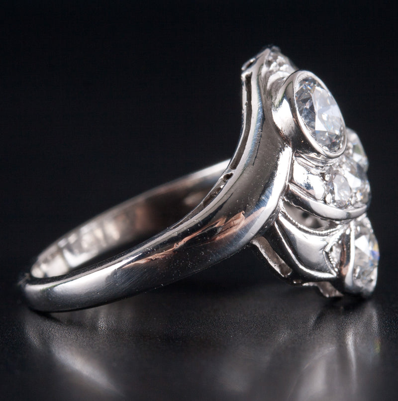 Vintage 1930's Platinum Round G - H SI1 Diamond Cluster Style Ring 1.14ctw 6.65g