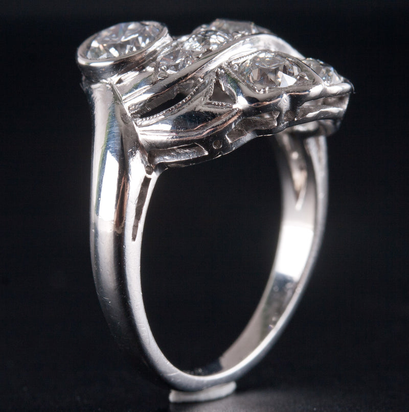 Vintage 1930's Platinum Round G - H SI1 Diamond Cluster Style Ring 1.14ctw 6.65g