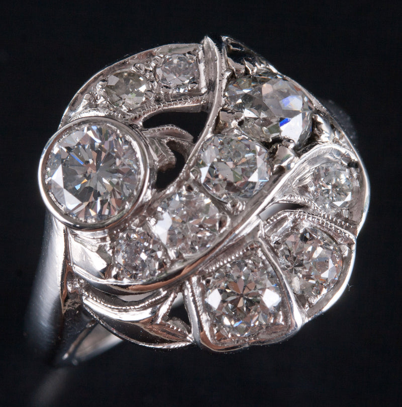 Vintage 1930's Platinum Round G - H SI1 Diamond Cluster Style Ring 1.14ctw 6.65g