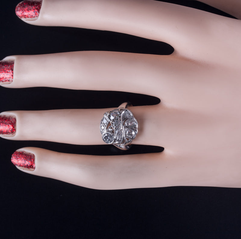 Vintage 1930's Platinum Round G - H SI1 Diamond Cluster Style Ring 1.14ctw 6.65g
