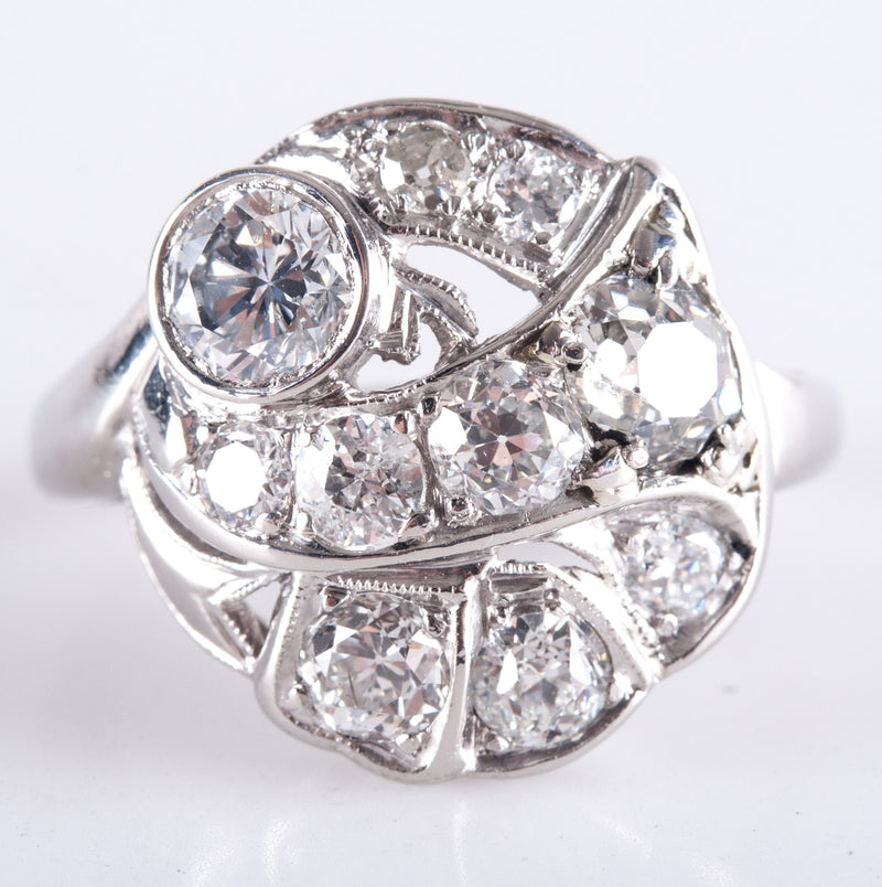 Vintage 1930's Platinum Round G - H SI1 Diamond Cluster Style Ring 1.14ctw 6.65g