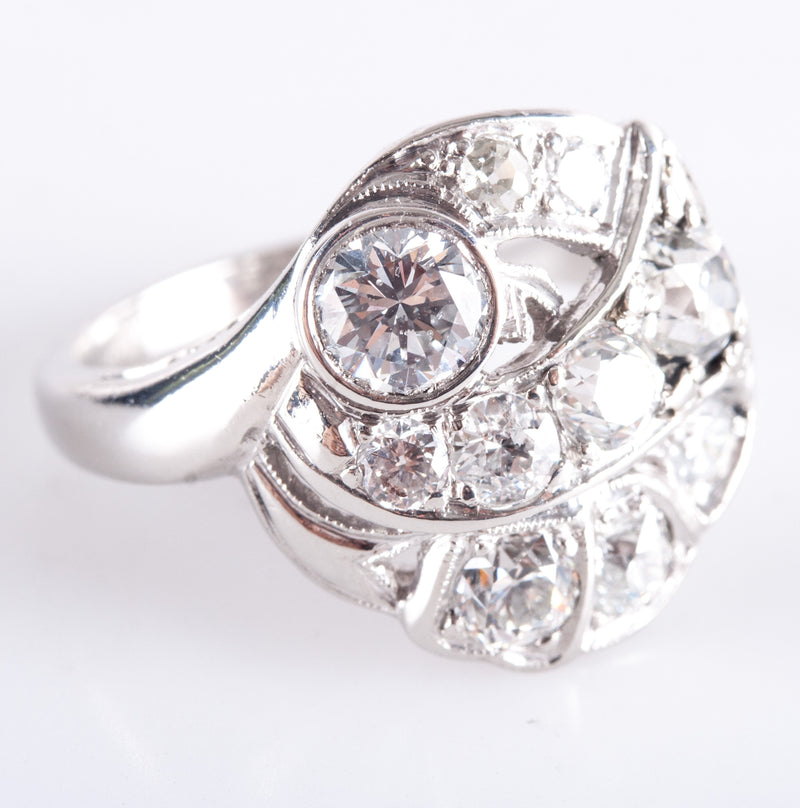 Vintage 1930's Platinum Round G - H SI1 Diamond Cluster Style Ring 1.14ctw 6.65g