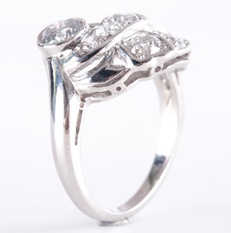 Vintage 1930's Platinum Round G - H SI1 Diamond Cluster Style Ring 1.14ctw 6.65g
