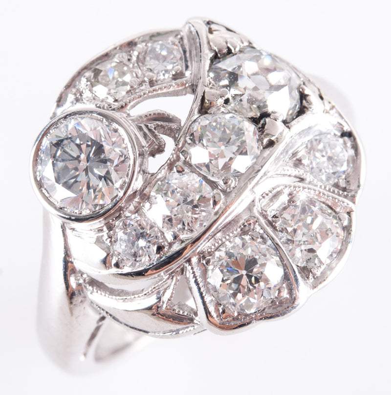 Vintage 1930's Platinum Round G - H SI1 Diamond Cluster Style Ring 1.14ctw 6.65g