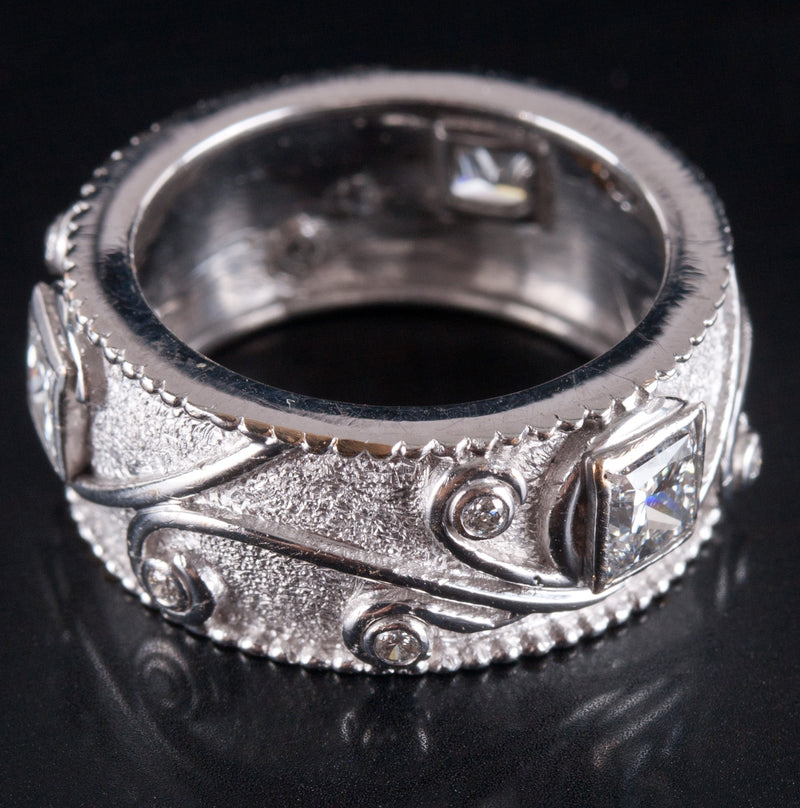 18k White Gold Princess / Round Diamond Floral Style Band Ring .67ctw 7.93g