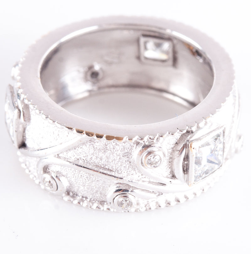 18k White Gold Princess / Round Diamond Floral Style Band Ring .67ctw 7.93g