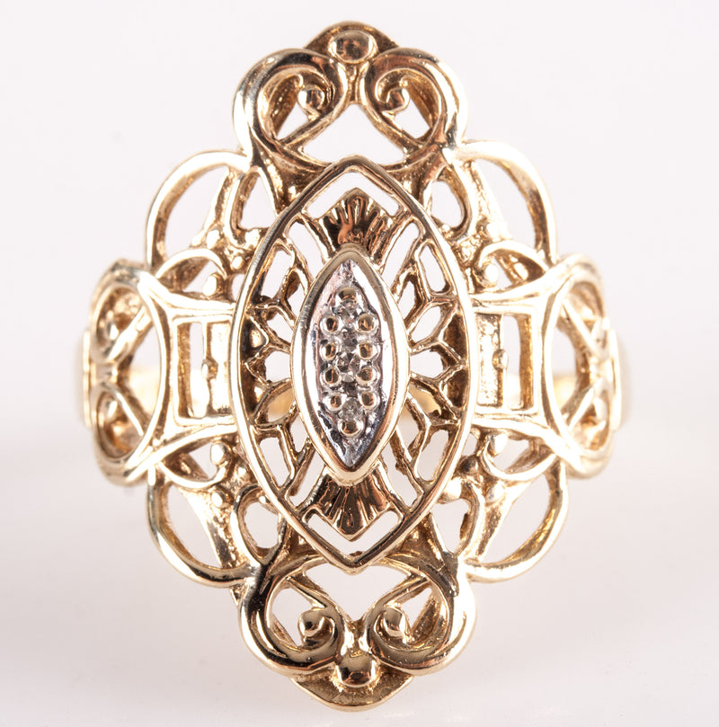 10k Yellow White Gold Round H SI1 - SI2 Diamond Ring .0055ctw 3.29g