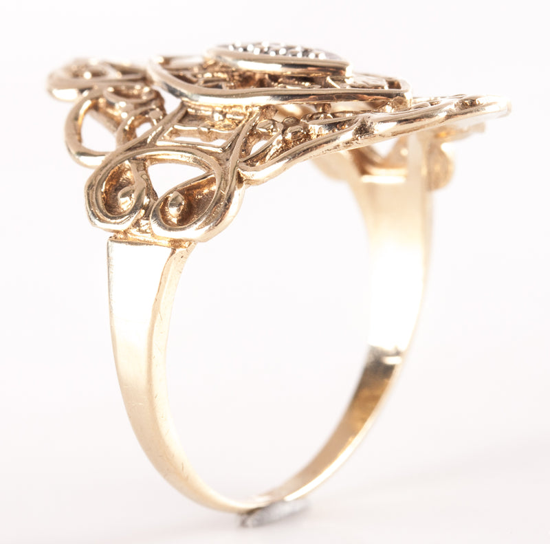 10k Yellow White Gold Round H SI1 - SI2 Diamond Ring .0055ctw 3.29g