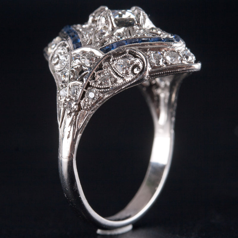 Vintage 1920's Platinum Transitional Diamond Sapphire Engagement Ring 1.26ctw