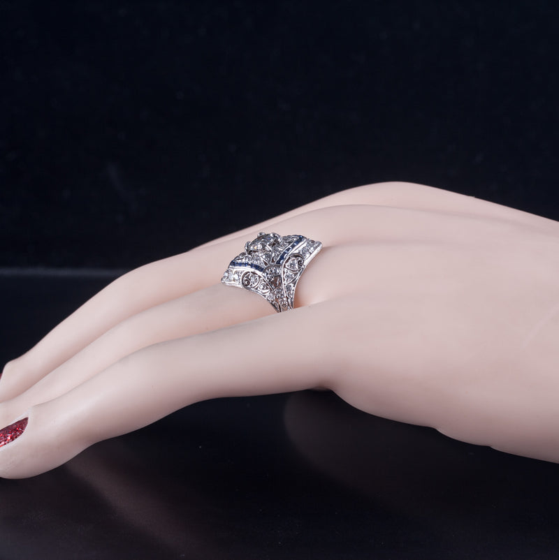 Vintage 1920's Platinum Transitional Diamond Sapphire Engagement Ring 1.26ctw
