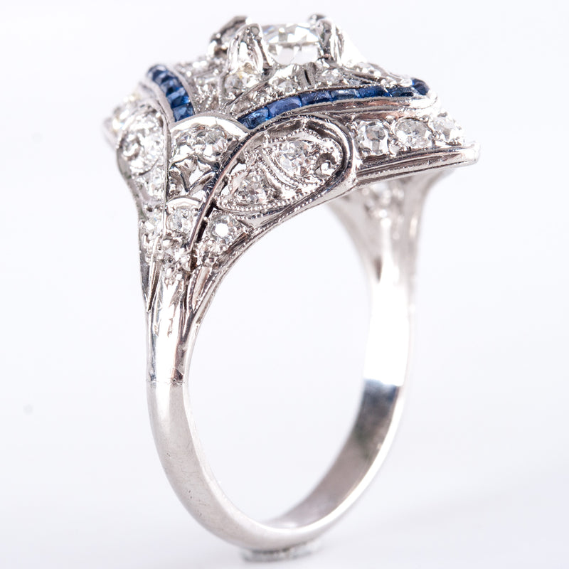 Vintage 1920's Platinum Transitional Diamond Sapphire Engagement Ring 1.26ctw