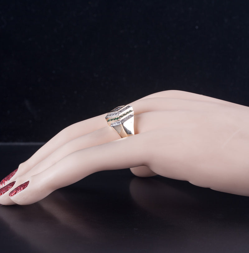 14k Yellow Gold Round Diamond Emerald Cocktail Style Ring .89ctw 12.28g