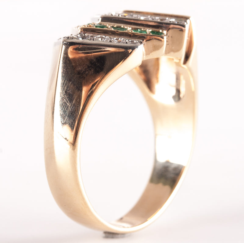 14k Yellow Gold Round Diamond Emerald Cocktail Style Ring .89ctw 12.28g