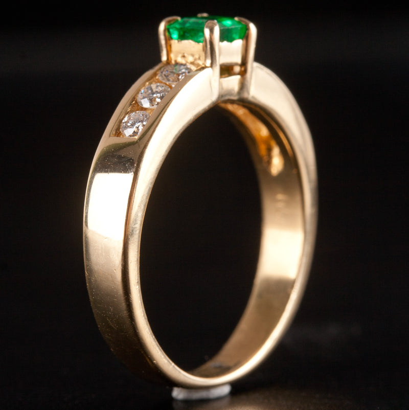 18k Yellow Gold Princess Emerald Solitaire Ring W/ Diamond Accents .48ctw 4.60g