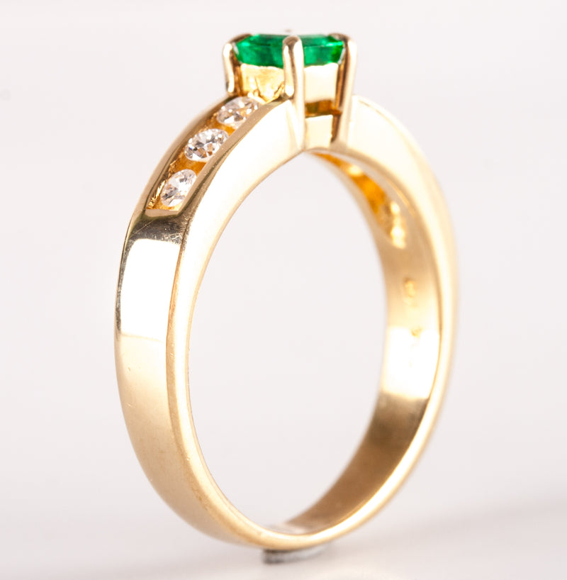 18k Yellow Gold Princess Emerald Solitaire Ring W/ Diamond Accents .48ctw 4.60g