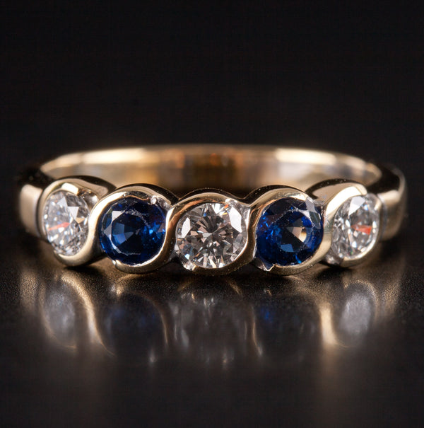 18k Yellow Gold Round G - H SI1 Diamond AA Sapphire Ring .91ctw 4.02g