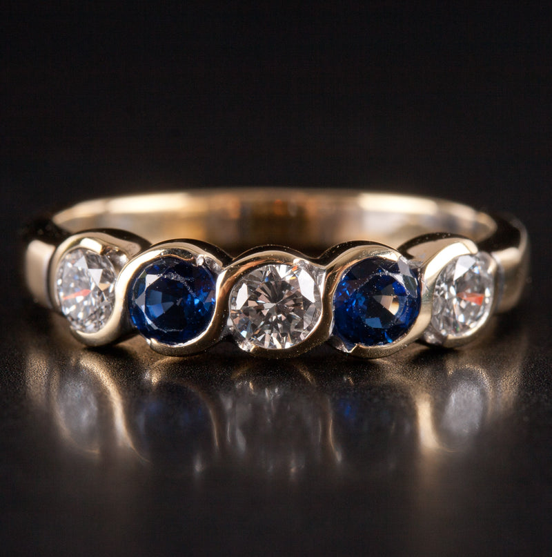18k Yellow Gold Round G - H SI1 Diamond AA Sapphire Ring .91ctw 4.02g