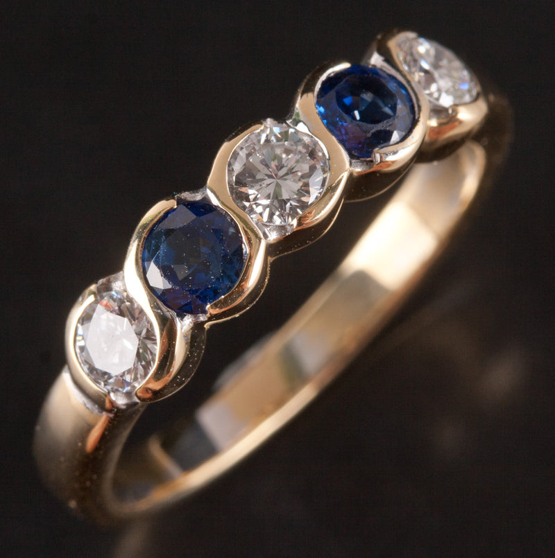 18k Yellow Gold Round G - H SI1 Diamond AA Sapphire Ring .91ctw 4.02g
