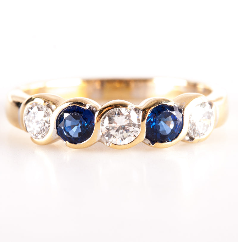 18k Yellow Gold Round G - H SI1 Diamond AA Sapphire Ring .91ctw 4.02g