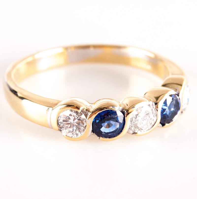 18k Yellow Gold Round G - H SI1 Diamond AA Sapphire Ring .91ctw 4.02g