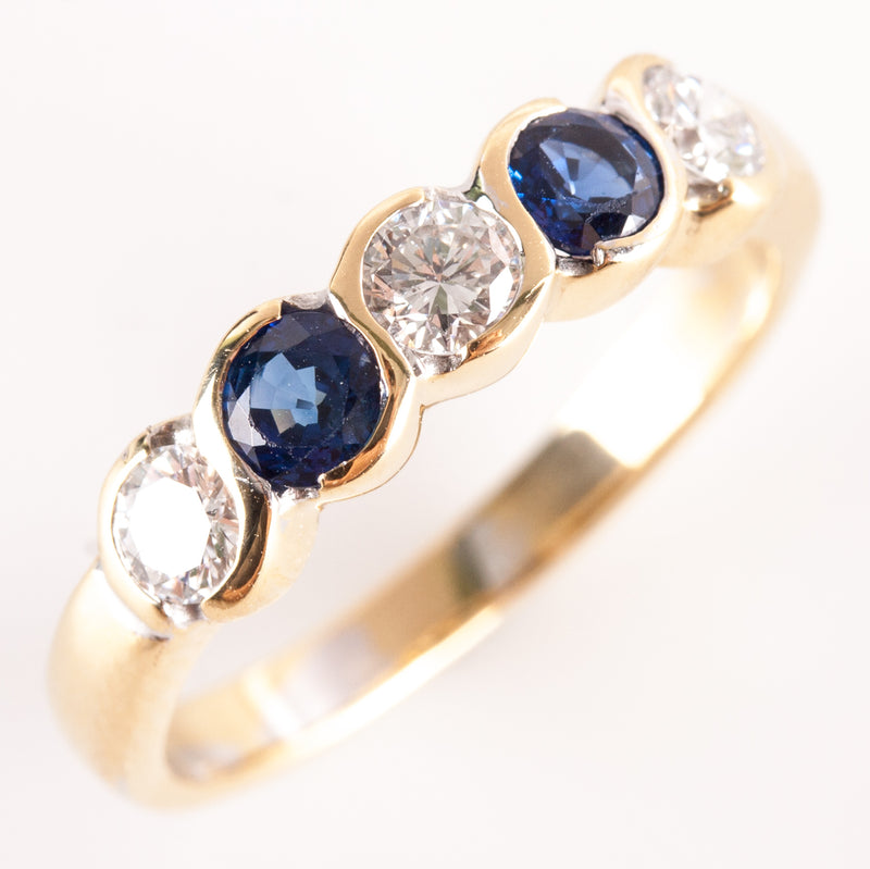 18k Yellow Gold Round G - H SI1 Diamond AA Sapphire Ring .91ctw 4.02g