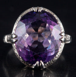 18k White Gold Oval AA Amethyst Solitaire Style Ring 6.95ct 5.50g
