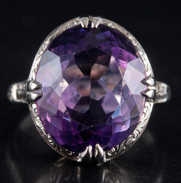 18k White Gold Oval AA Amethyst Solitaire Style Ring 6.95ct 5.50g