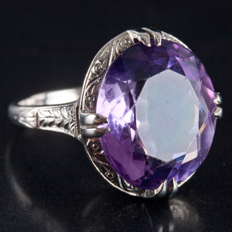 18k White Gold Oval AA Amethyst Solitaire Style Ring 6.95ct 5.50g