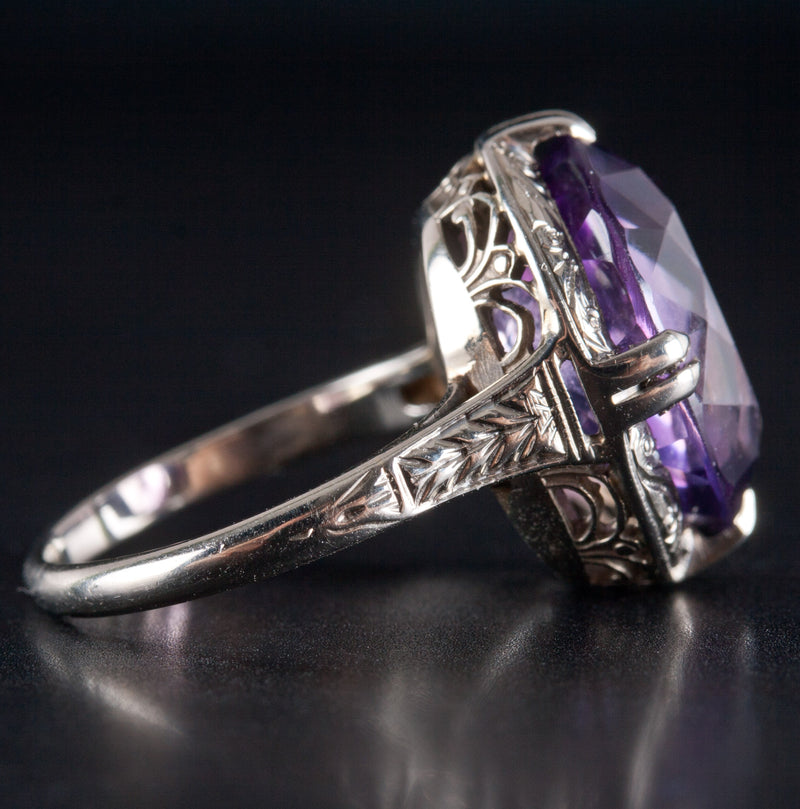 18k White Gold Oval AA Amethyst Solitaire Style Ring 6.95ct 5.50g
