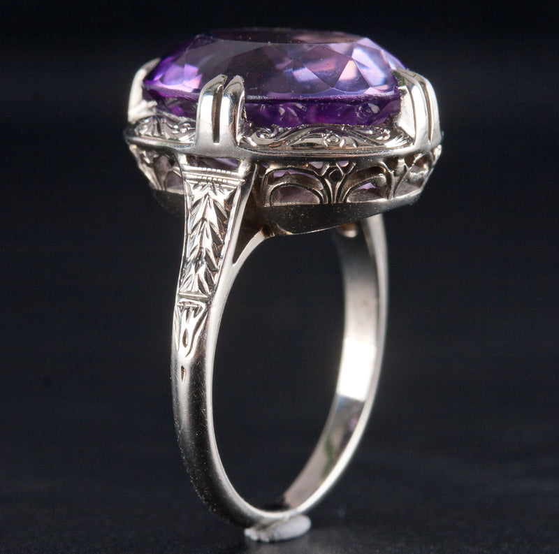 18k White Gold Oval AA Amethyst Solitaire Style Ring 6.95ct 5.50g