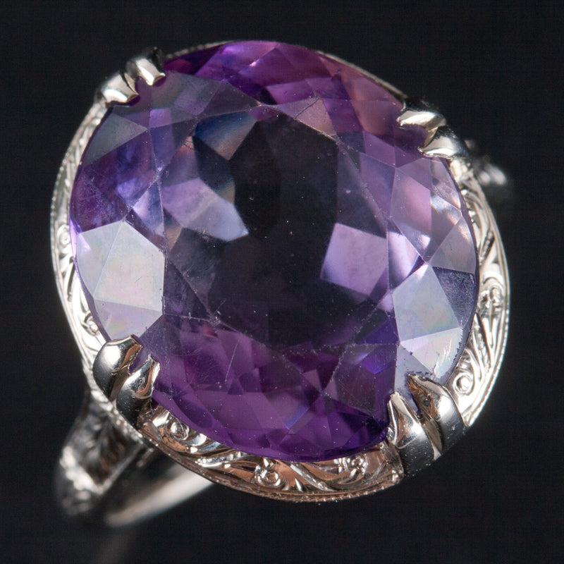 18k White Gold Oval AA Amethyst Solitaire Style Ring 6.95ct 5.50g