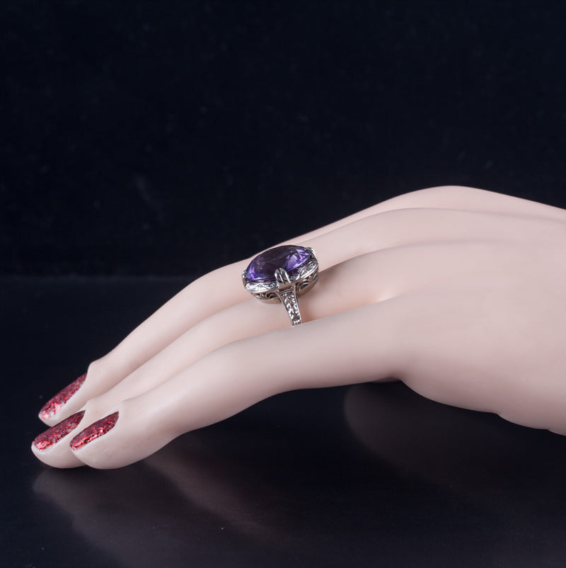 18k White Gold Oval AA Amethyst Solitaire Style Ring 6.95ct 5.50g